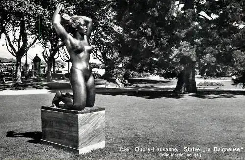 Switzerland postcard Ouchy Lausanne statue la Baigneuse