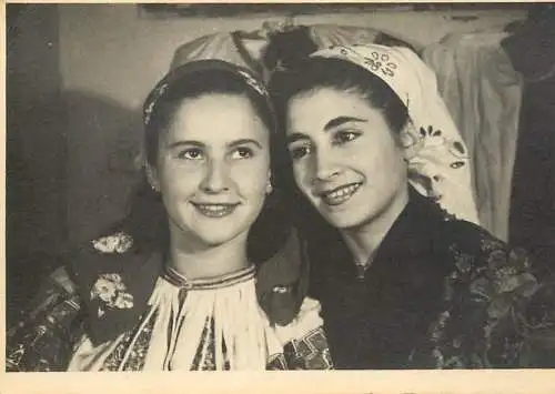 Annonymous persons folk types costumes Romania