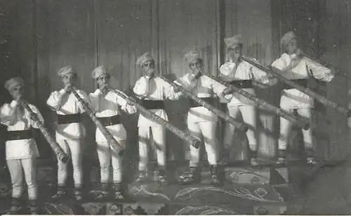 Annonymous persons folk types costumes and music instruments "tulnic"