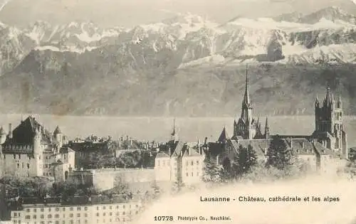 Postcard Switzerland Lausanne chateau cathedrale et les Alpes