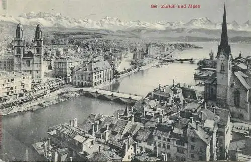 Postcard Switzerland Zürich und alpen