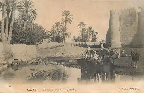 Postcard Tunisia Gafsa abreuvoir pres de la Casbah