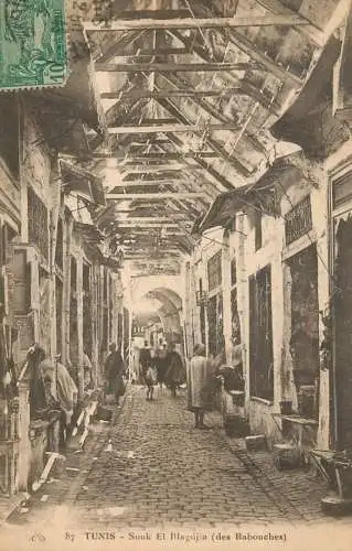 Postcard Tunisia souk El Blagdjia des Babouches