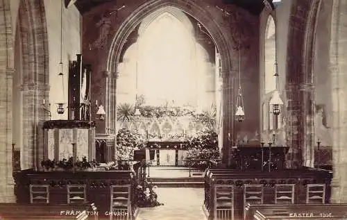 Frampton on Severn church interior Easter 1906 rppc