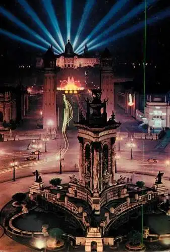 Spain Barcelona Espana Square Monumental Fountain nocturnal view