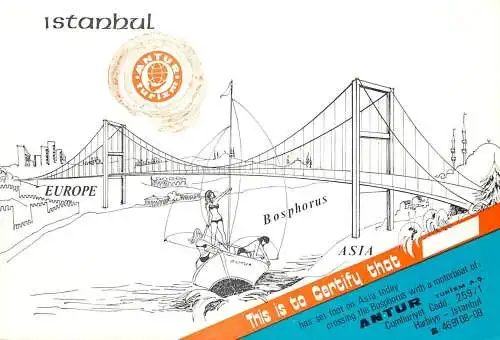 Postcard advertising Istanbul Bosphorus bridge