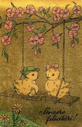 Postcard Holiday Easter Scene chicken
