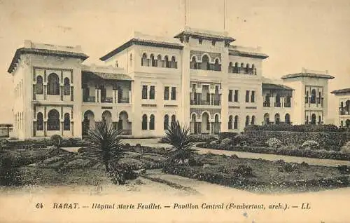Africa postcard Morocco Rabat hopital Marie Feuillet pavillon central
