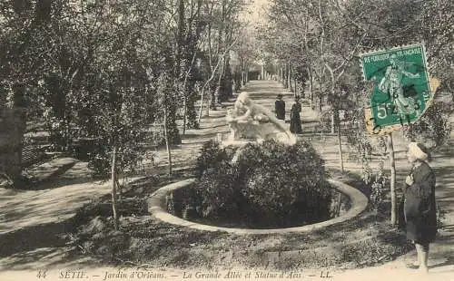 Africa postcard Algeria Sétif jardin d'Orleans la grande allee et statue d'Aeis