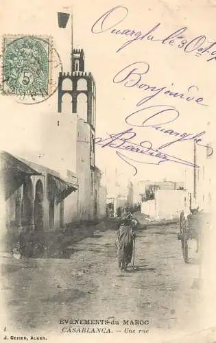 Africa postcard Morocco Casablanca tower and street
