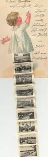 Gruss aus Zurich leporello fold out multi views postcard