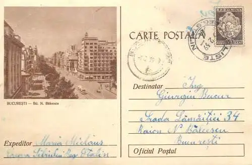 Romania postal stationery postcard Bucharest N. Balcescu