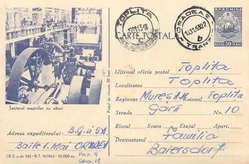 Romania industry postal stationery card 1963 steam powered machines