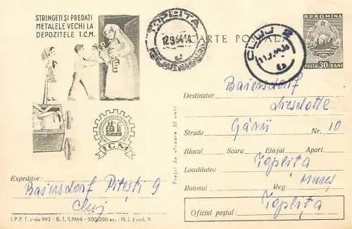 Romania industry postal stationery card Scrap metal recycle advertising 1964