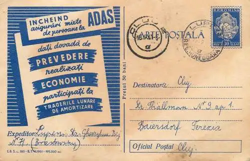 Romania ADAS insurance advertising postal stationery postcard