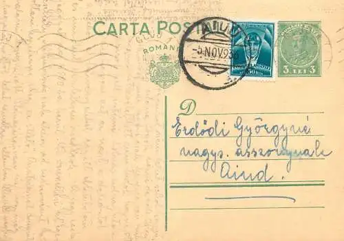Romania inter-war correspondence Aiud Alba Postal Card king Carol II 1936
