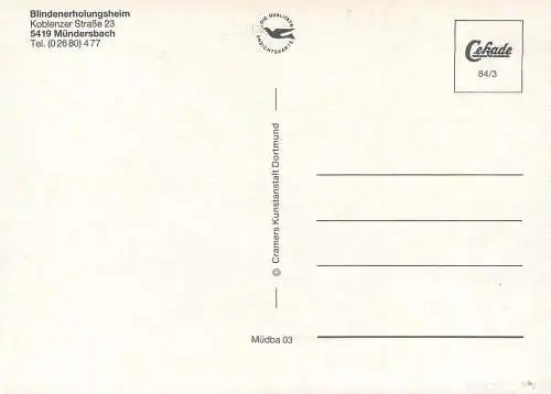 Postcard Germany Blindeuerholungshein Mundersbach im Westerwald