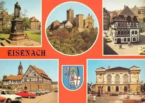 Postcard Germany Eisenach statue and castle
