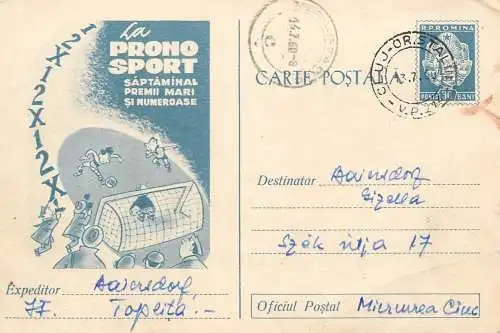 Romania postal stationery postcard lottery bet gambling Pronosport 1960