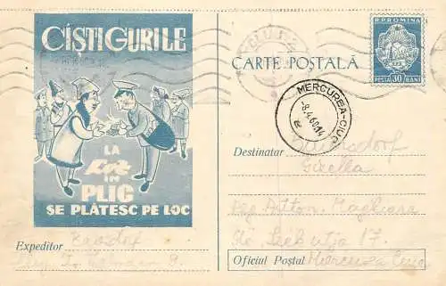 Romania postal stationery postcard lottery bet gambling Pronoexpres 3 numere 1960