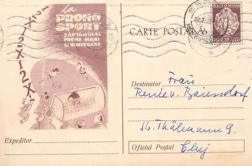Romania postal stationery postcard lottery bet gambling Pronosport 1960