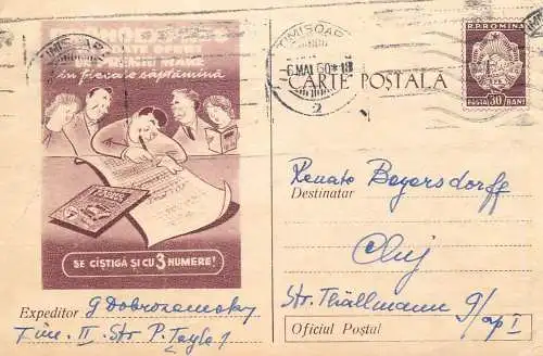 Romania postal stationery postcard lottery bet gambling Pronosport 1960