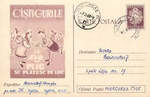 Romania postal stationery postcard lottery bet gambling loz in plic 1960