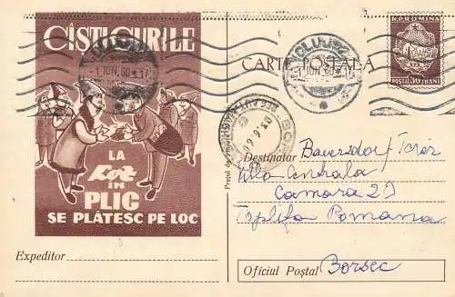 Romania postal stationery postcard lottery bet gambling loz in plic 1960