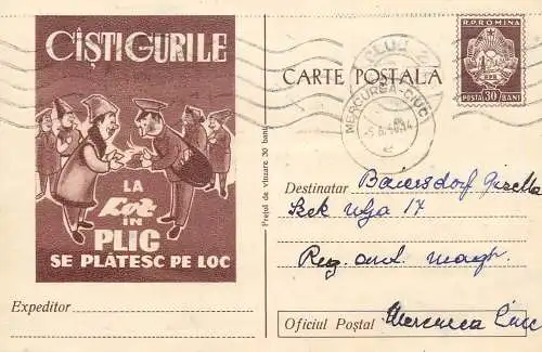 Romania postal stationery postcard lottery bet gambling loz in plic 1960