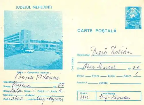 Romania postal stationery postcard Mehedinti Bala balneal complex