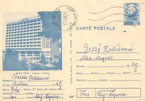 Romania postal stationery postcard Felix Baths THermal hotel