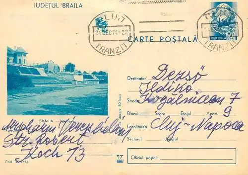 Romania postal stationery postcard Braila 1974