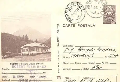 Romania postal stationery postcard Busteni Gura Diham chalet