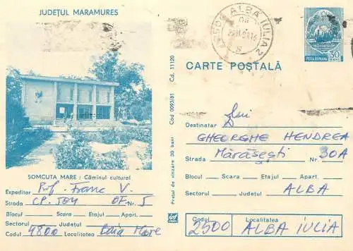 Romania postal stationery postcard Maramures Somcuta Mare