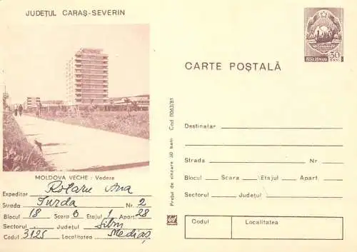 Romania postal stationery postcard Caras Severin Moldova Veche