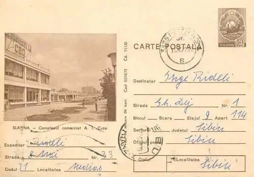 Romania postal stationery postcard Slatina complex Cuza