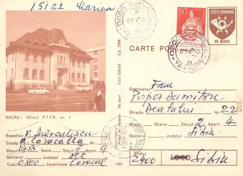 Romania postal stationery postcard Bacau oficiul PTTR
