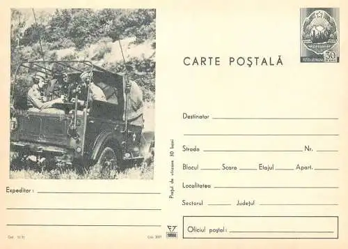 Romania postal stationery postcard military scene soldiers on portable radio
