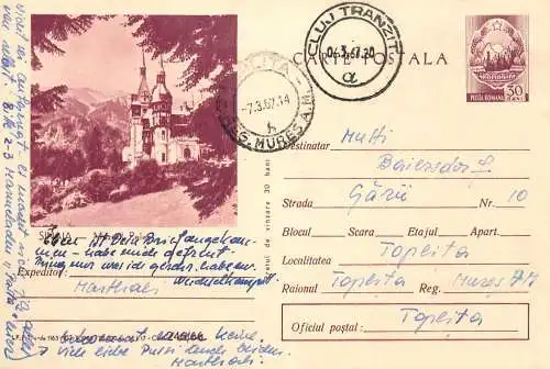 Romania postal stationery postcard Sinaia resort Peles castle museum 1967