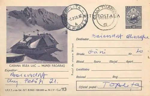 Romania postal stationery postcard Balea Lake chalet Fagaras Carpathians 1966