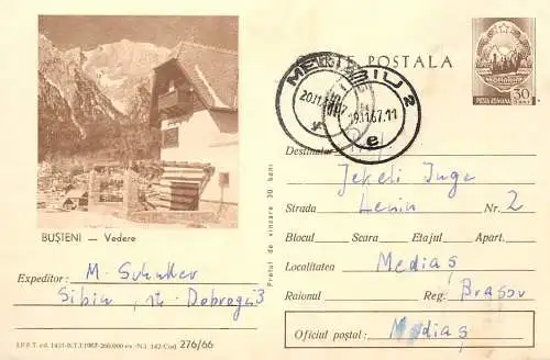 Romania postal stationery postcard Busteni resort view Carpathians 1967