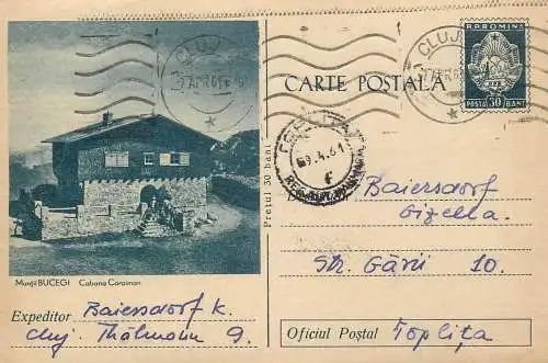 Romania postal stationery postcard Bucegi mountains Caraiman chalet 1961