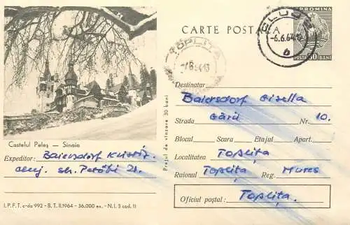Romania postal stationery postcard Peles castle Sinaia 1964