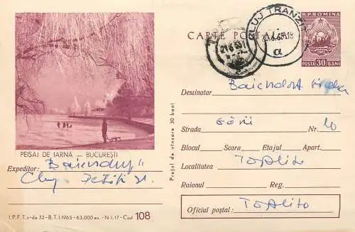 Romania postal stationery postcard Bucharest winter landscape 1968