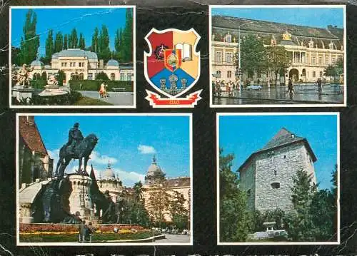 Postcard Romania Cluj Napoca cazinoul muzeul de arta statuia lui Matei Corvin