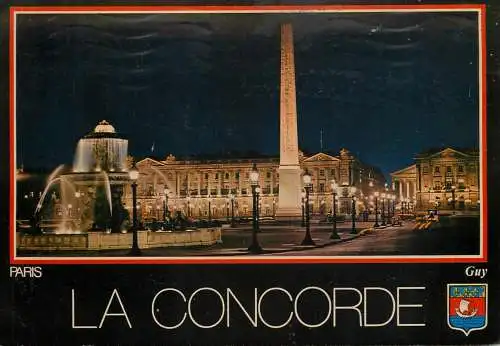 Postcard France La Concorde 1986 night