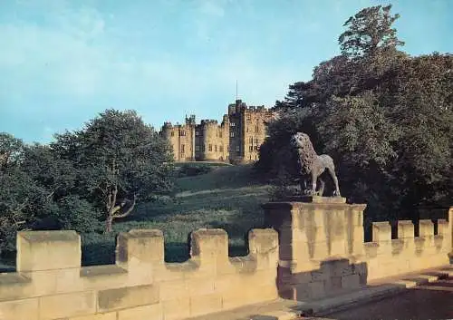 Postcard United Kingdom England Northumberland  Alnwick castle and Lion bridge
