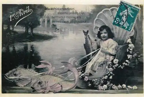 1er Avril poisson fantaisie repro modern postcard