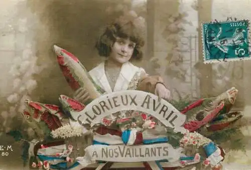 1er Avril poisson fantaisie repro modern postcard