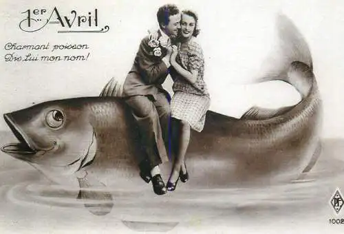 1er Avril poisson fantaisie repro modern postcard